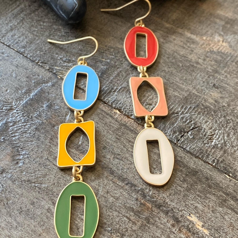NEW Bright Enamel Colors Hoop Dangle Earrings - Picture 3 of 11